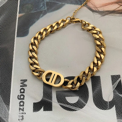 SGMAN Stainless Steel Cuban Chain Bracelet – Gold-Plated Fashion Bangle Set for Women, Waterproof Jewelry Gift