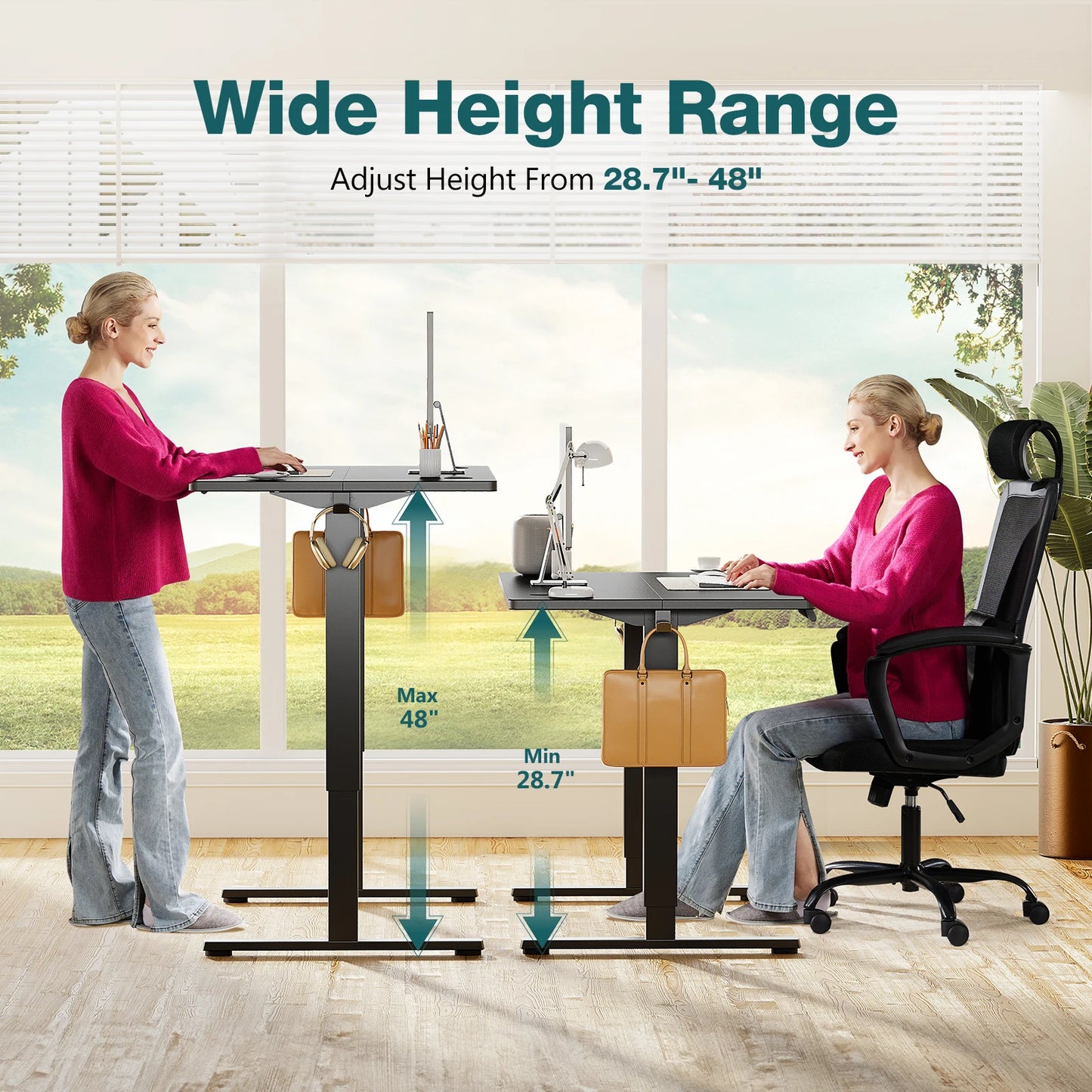 Electric Standing Computer Desk – Height Adjustable Ergonomic Workstation with Metal Frame for Home or Office