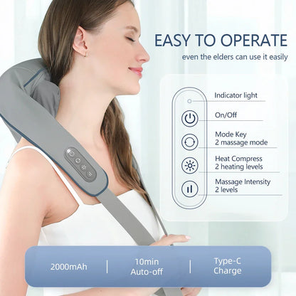 Wireless Electric Neck and Back Massager - Kneading Massage Pillow for Neck, Shoulder, Cervical, and Trapezius Relief