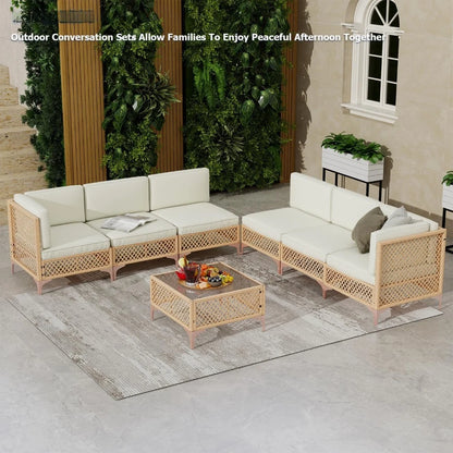 7-Piece Boho Outdoor Patio Furniture Set – Sectional Sofa with Coffee Table for Backyard & Garden