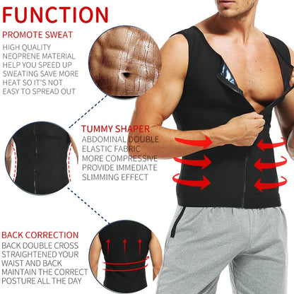 Men’s Abdomen Reducer Body Shaper Vest – Sweat Sauna Waist Trainer for Belly Slimming & Fat Burning Fitness