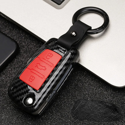 Carbon Fiber ABS Silicone Car Key Cover for Audi – Key Protector Case with Keychain for A3 A4 A5 C5 C6 B6 B7 B8 RS3 Q3 Q7 TT S3