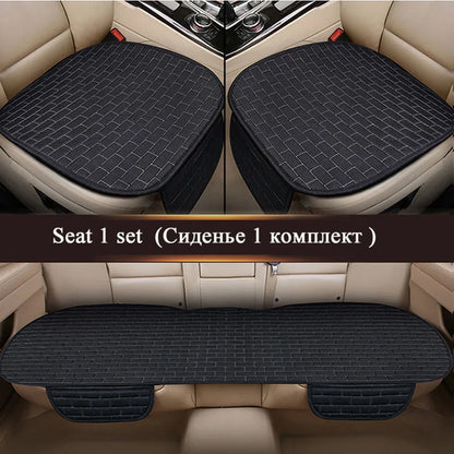 Universal Car Flax Seat Cushion Protector - Front and Rear Seat Cover Pad with Backrest Mat for Automotive Interiors