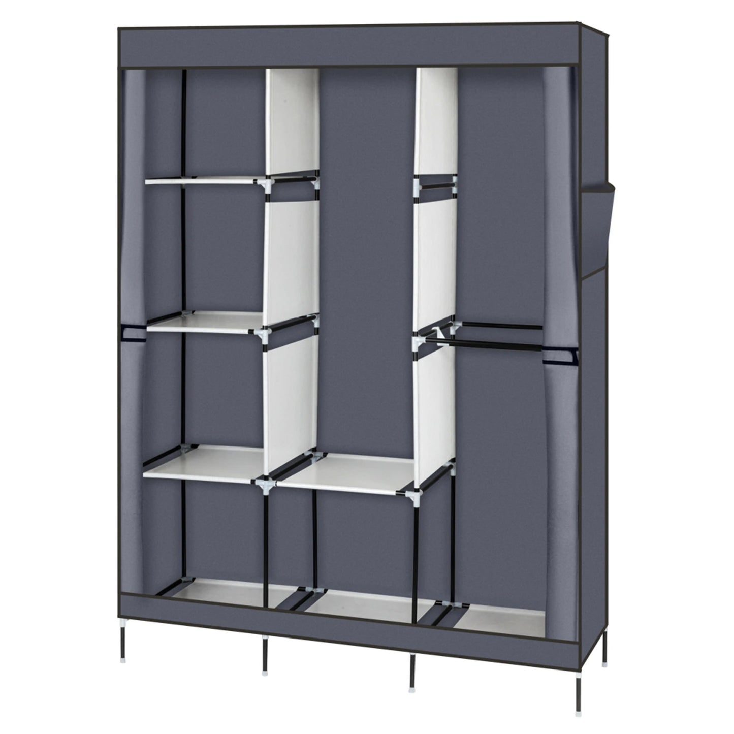71" Portable Closet Wardrobe – Gray Clothes Rack with Shelf, Storage Organizer