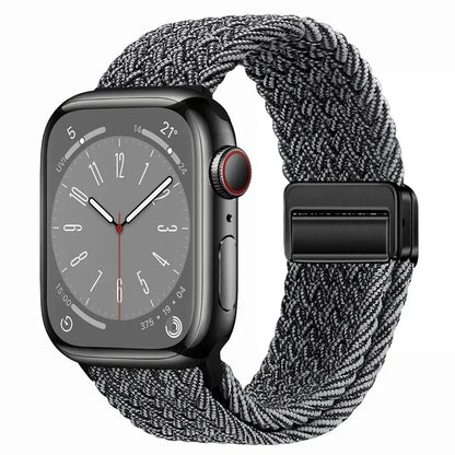 Nylon Braided Loop Apple Watch Band – Magnetic Metal Bracelet Strap for Ultra 2, Series 3–9 & SE (40mm–49mm) Adjustable Wristband