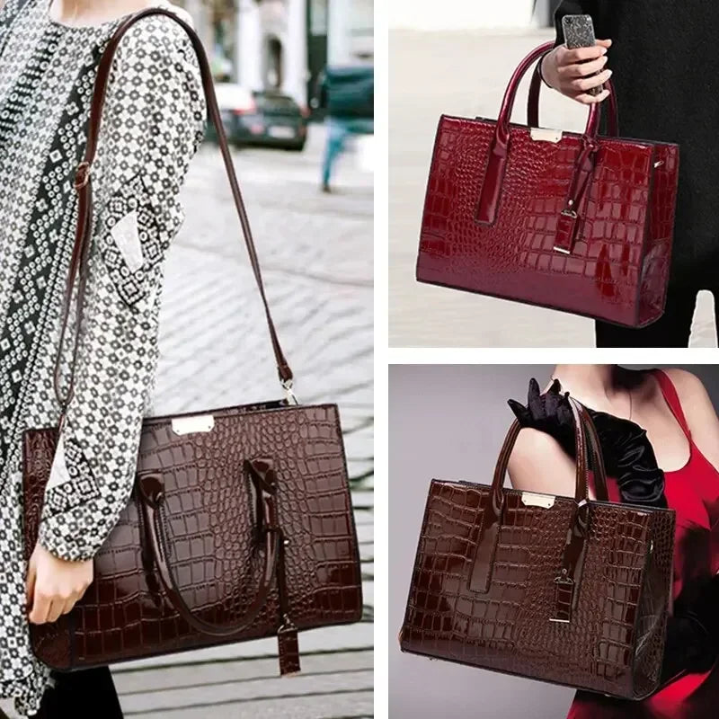 Luxury Vintage Crocodile Pattern Handbag – Women’s Large Leather Tote & Shoulder Bag