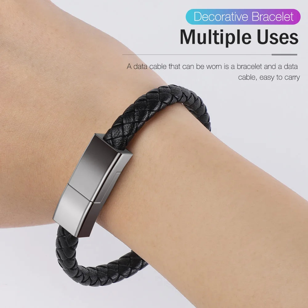 Portable Bracelet Fast Charging Cable – Compatible with iPhone 11/12/13/14 Pro Max, Samsung, Huawei, Xiaomi, USB Micro and Type-C Data Line