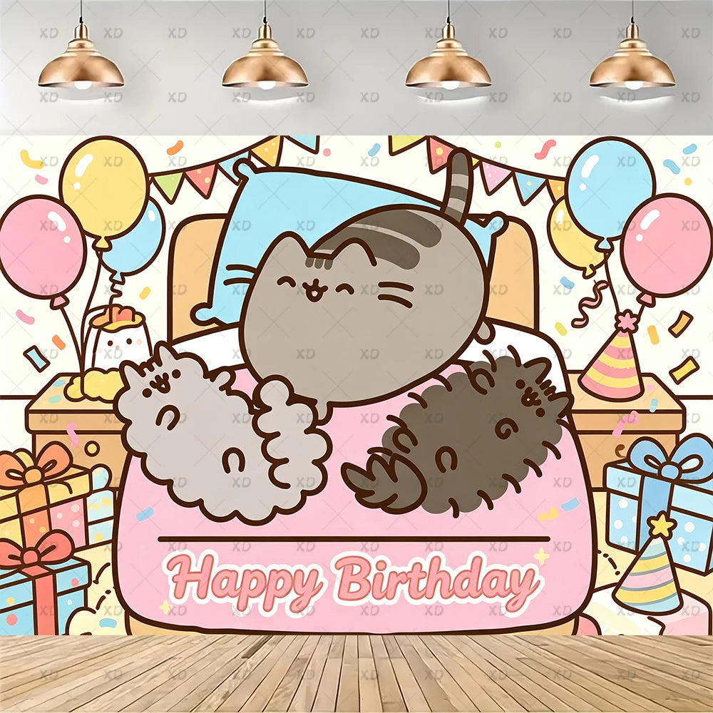 Cute Cat Birthday Party Decorations - Kawaii Balloon Set, Cake Toppers, Bunting Banner, and Party Backdrop Supplies