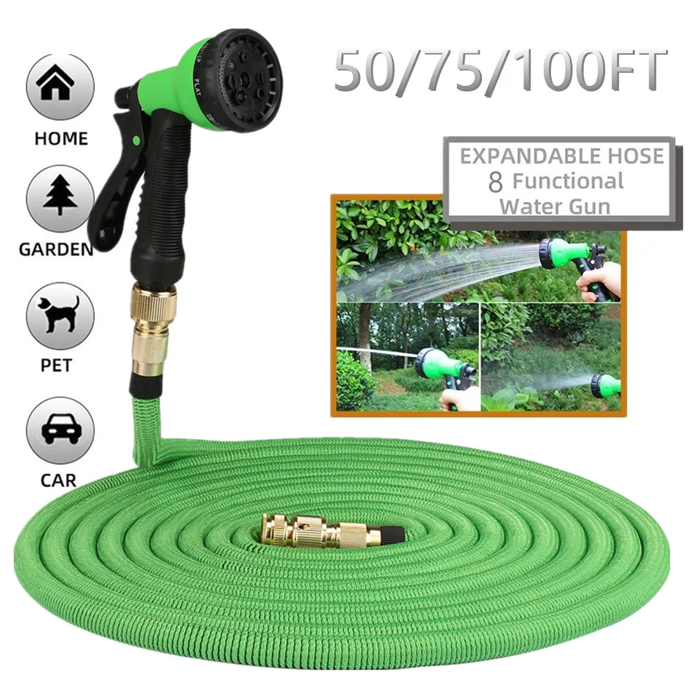 Expandable High-Pressure Garden Water Hose with Double Metal Connector – PVC Magic Hose for Irrigation, Farm & Car Wash Use