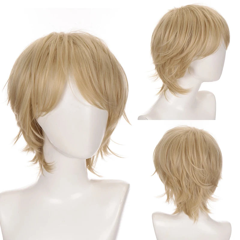 RANYU White Men’s Wig – Short Straight Synthetic Anime Hair, High-Temperature Fiber for Cosplay & Party