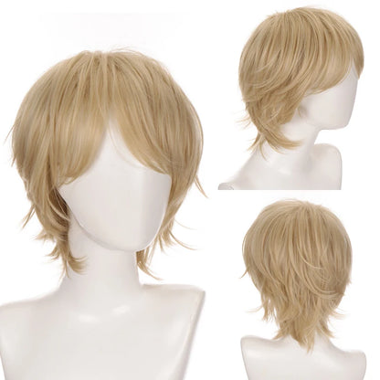 RANYU White Men’s Wig – Short Straight Synthetic Anime Hair, High-Temperature Fiber for Cosplay & Party