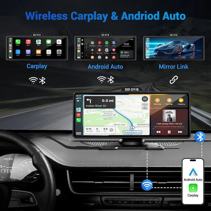 11.26-Inch 4K Dash Cam – Wireless CarPlay & Android Auto, Dual Lens DVR, Bluetooth Audio, GPS Navigation Video Recorder