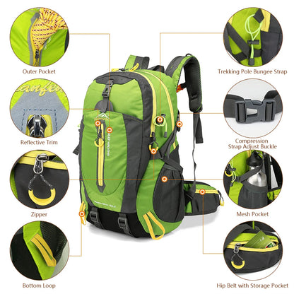 40L Water-Resistant Travel Backpack — Camping, Hiking, Trekking & Climbing Daypack with Laptop Compartment for Men & Women