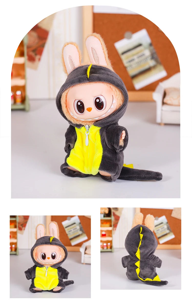13cm Labubu Doll Clothes — 6-Piece Dinosaur Animal Outfit with Hat