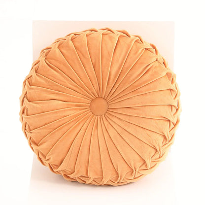3D Pleated Dutch Velvet Pumpkin Throw Pillow – Hand-Sewn Lumbar Backrest Cushion for Sofa, Bed & Office Chair