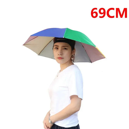 Foldable Outdoor Umbrella Hat – Double Layer Sun Cap for Fishing, Camping & Beach, Unisex Headwear