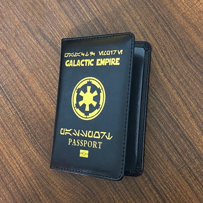 Galactic Empire Passport Cover | Black PU Leather Travel Wallet & Document Organizer with New Logo