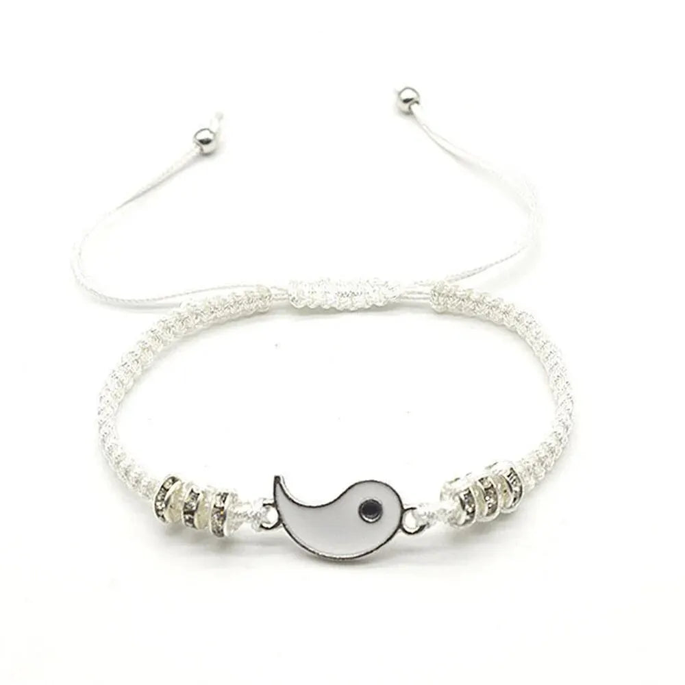 Couple Tai Chi Bracelet Set – Black & White Adjustable Rope Chain Jewelry for Daily Wear, Simple Style