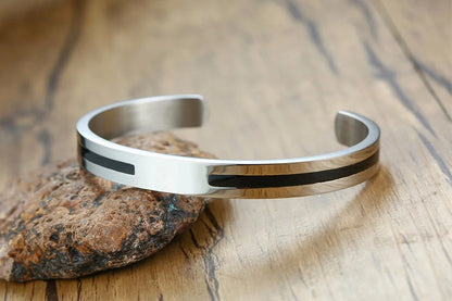 Men's Enamel Bangle - Viking Logo Cuff Bracelet, Stainless Steel Minimalist Bangle for Gentlemen