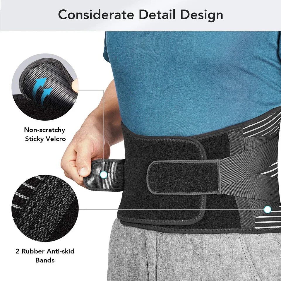 AOLIKES Lower Back Brace with 6 Stays – Anti-Skid Orthopedic Lumbar Support Belt, Breathable Waist Support for Gym & Pain Relief