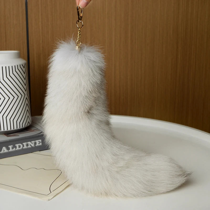 2024 Natural Fox Fur Tail Keychain – Chic Y2K Furry 40cm Keyring Accessory for Women’s Car Keys