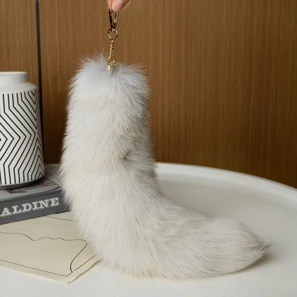2024 Natural Fox Fur Tail Keychain – Chic Y2K Furry 40cm Keyring Accessory for Women’s Car Keys