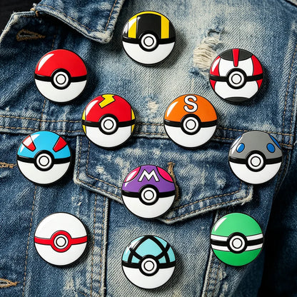 11-Piece Cartoon Monster Ball Enamel Pin Set - Round Lapel Brooches for Backpacks, Clothing & Creative Gifts