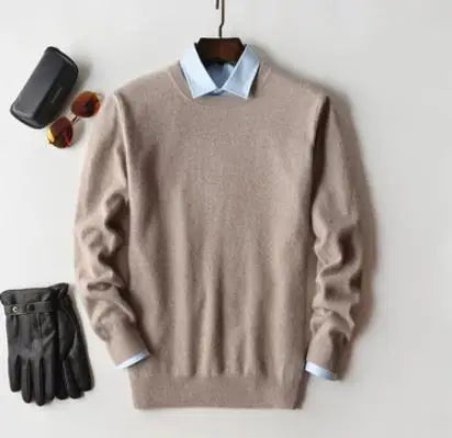 Men’s Classic V-Neck Pullover Sweater – 2024 Autumn Winter Cashmere-Cotton Blend Warm Jumper