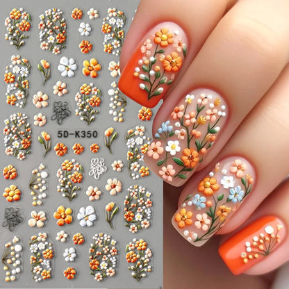 5D Daisy Nail Stickers - Embossed Spring Floral Self-Adhesive Decals for Acrylic Nail Art & DIY Manicure Decoration