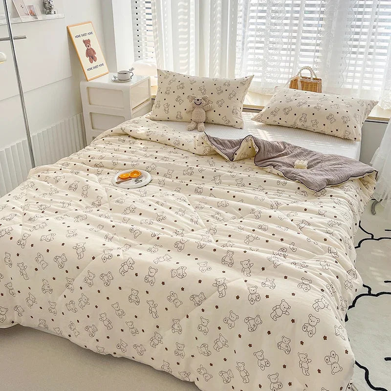 Washed Double Gauze Quilt – Lightweight Summer Comforter with Soya Fibre Filling, Soft & Breathable for Queen Size
