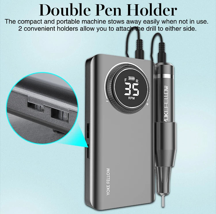 YOKEFELLOW Professional Nail Drill Kit – 35000RPM Rechargeable Electric Nail File for Manicure, Acrylic & Gel Nails
