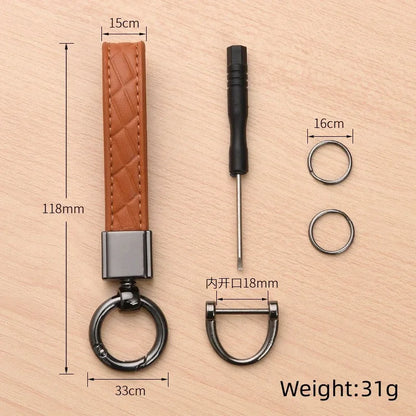 5-Color Genuine Leather Plaid Keychain – Luxury Black Buckle Car Key Ring for Men & Women, Gift for Friends