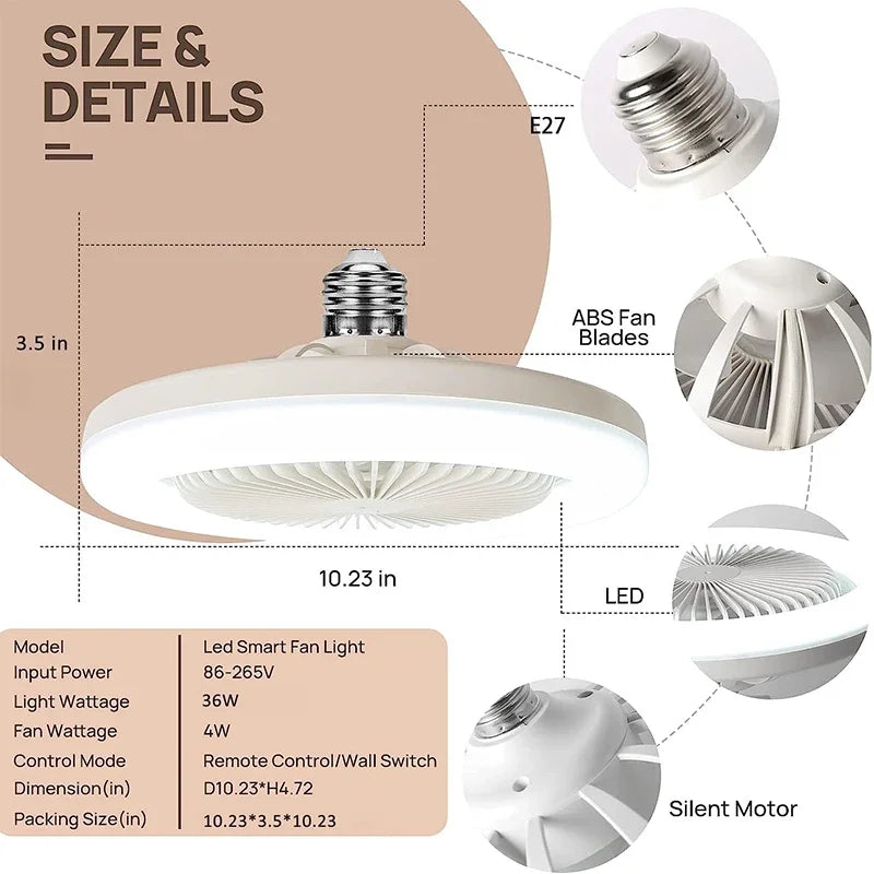 Transform Your Space with a 3-in-1 Ceiling Fan - Includes Lighting Lamp, E27 Converter Base, and Remote Control for Quiet Comfort in Bedroom and Living Room (AC85-265V)