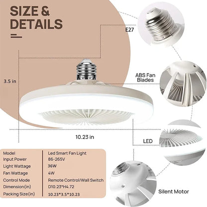 Transform Your Space with a 3-in-1 Ceiling Fan - Includes Lighting Lamp, E27 Converter Base, and Remote Control for Quiet Comfort in Bedroom and Living Room (AC85-265V)