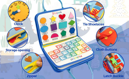 TUNJILOOL Montessori Busy Board – Early Educational Toy for Toddlers, Felt Cloth Story Book, 3D Shape & Color Match