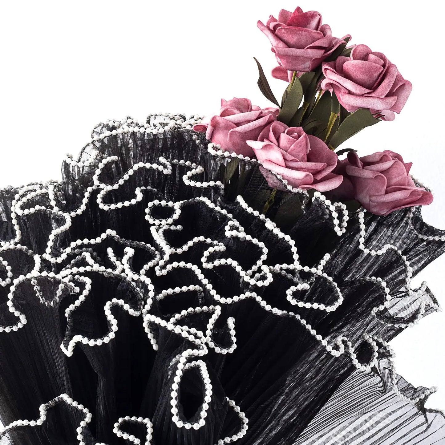 Black Flower Wrapping Paper with Pearl Edges – Florist Style Bouquet Wrap for Wedding & Gift Packaging