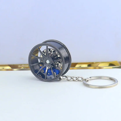 Wheel Hub Car Keychain – 3D Alloy Tire & Brake Disc Fidget Toy Keyring Pendant for Bags, Gadget Gift