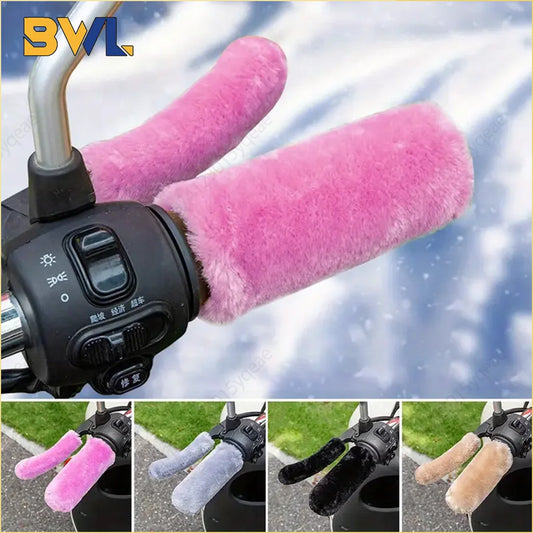 Winter Plush Handlebar Covers - Warm Non-Slip Windproof Grip Gloves for Electric Scooter, Motorcycle & Tricycle
