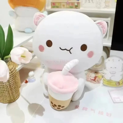 Cute Peach Cat Plush Doll with 3D Expression - Soft Cartoon Cat Pillow for Hugging, Anime Collectors, and Gift Giving