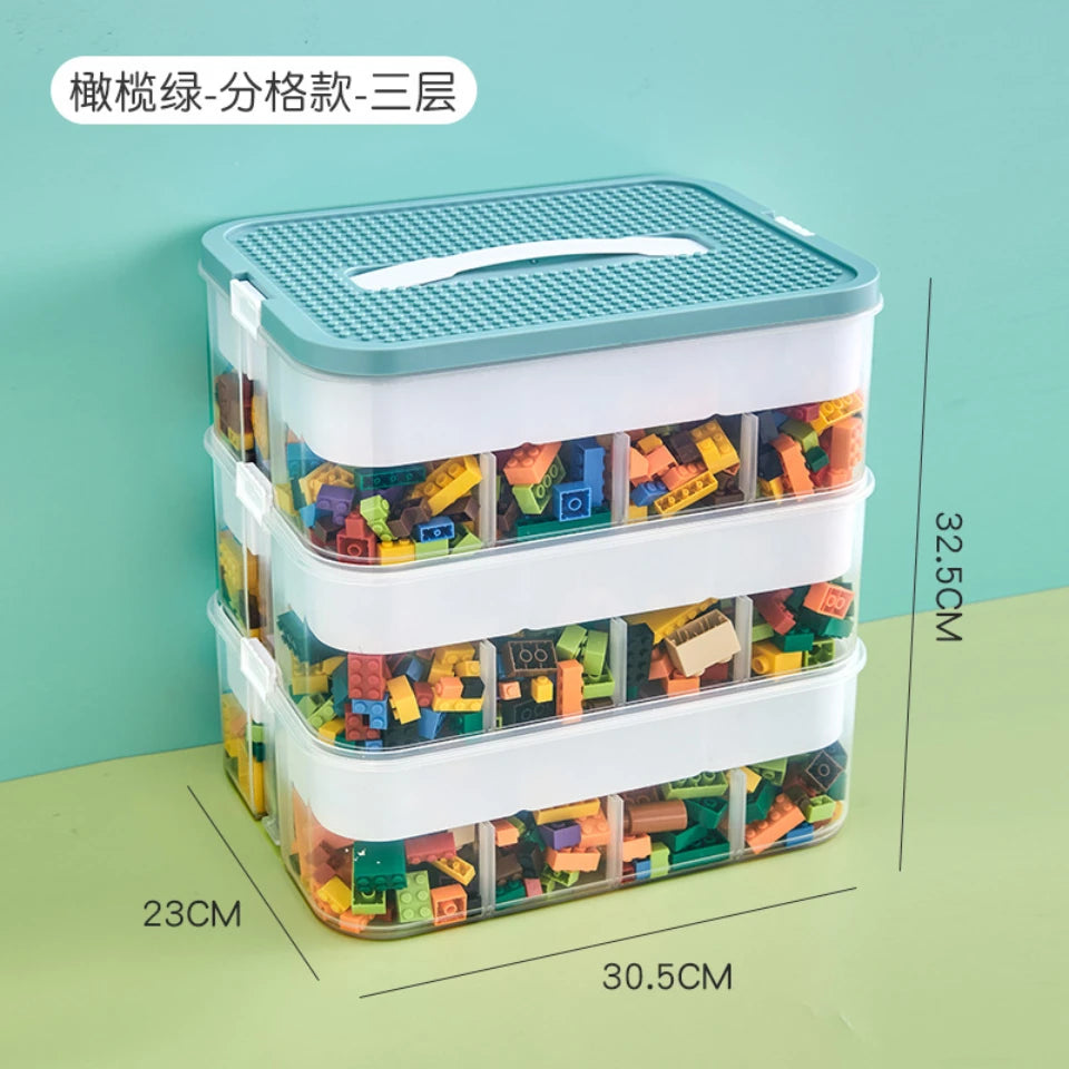 Stackable Kids Building Blocks Storage Box with Handle – Adjustable Organizer for Toys, Cosmetics & Sundries