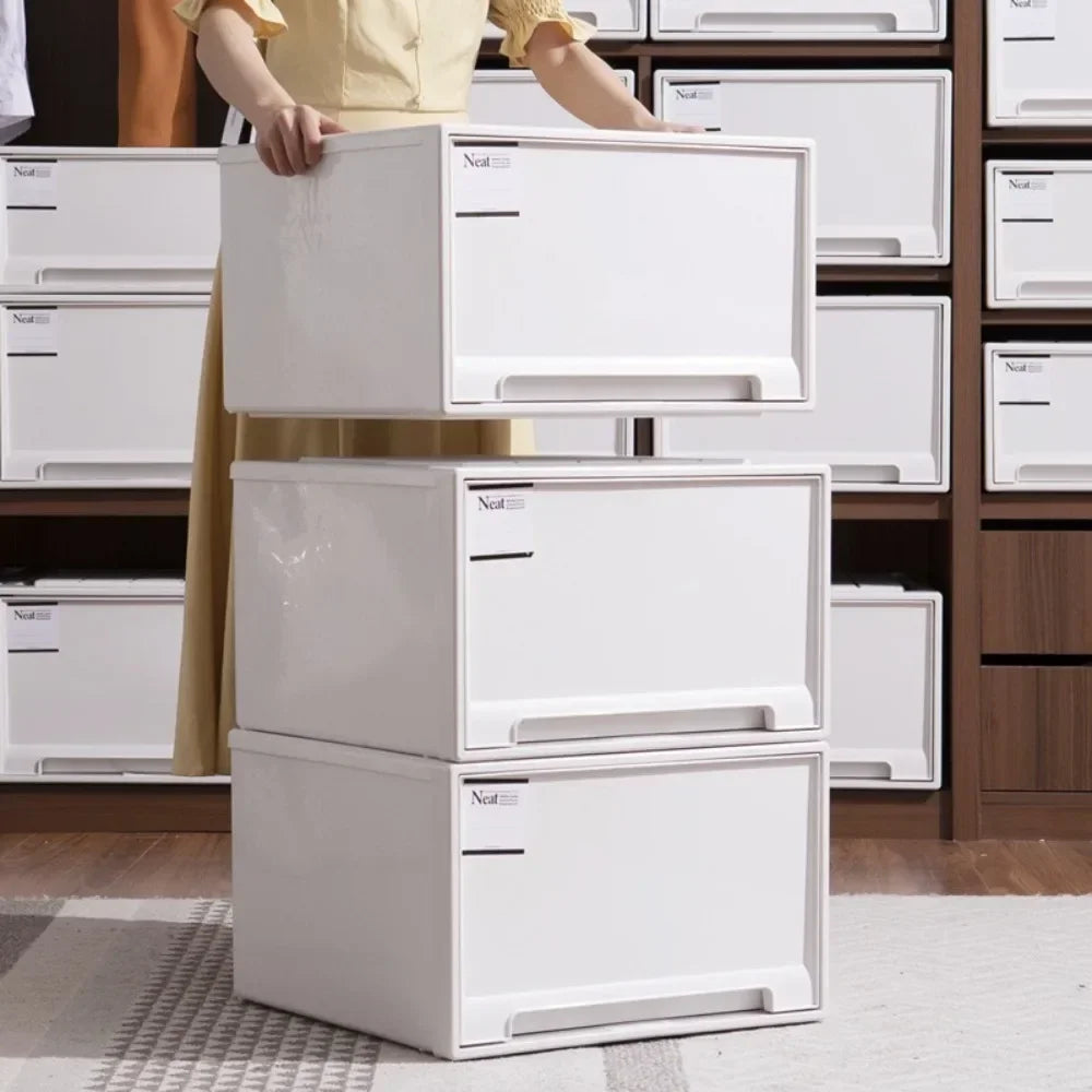 Wardrobe Storage Box – High-Capacity Transparent Stackable Drawer Container for Household Organization