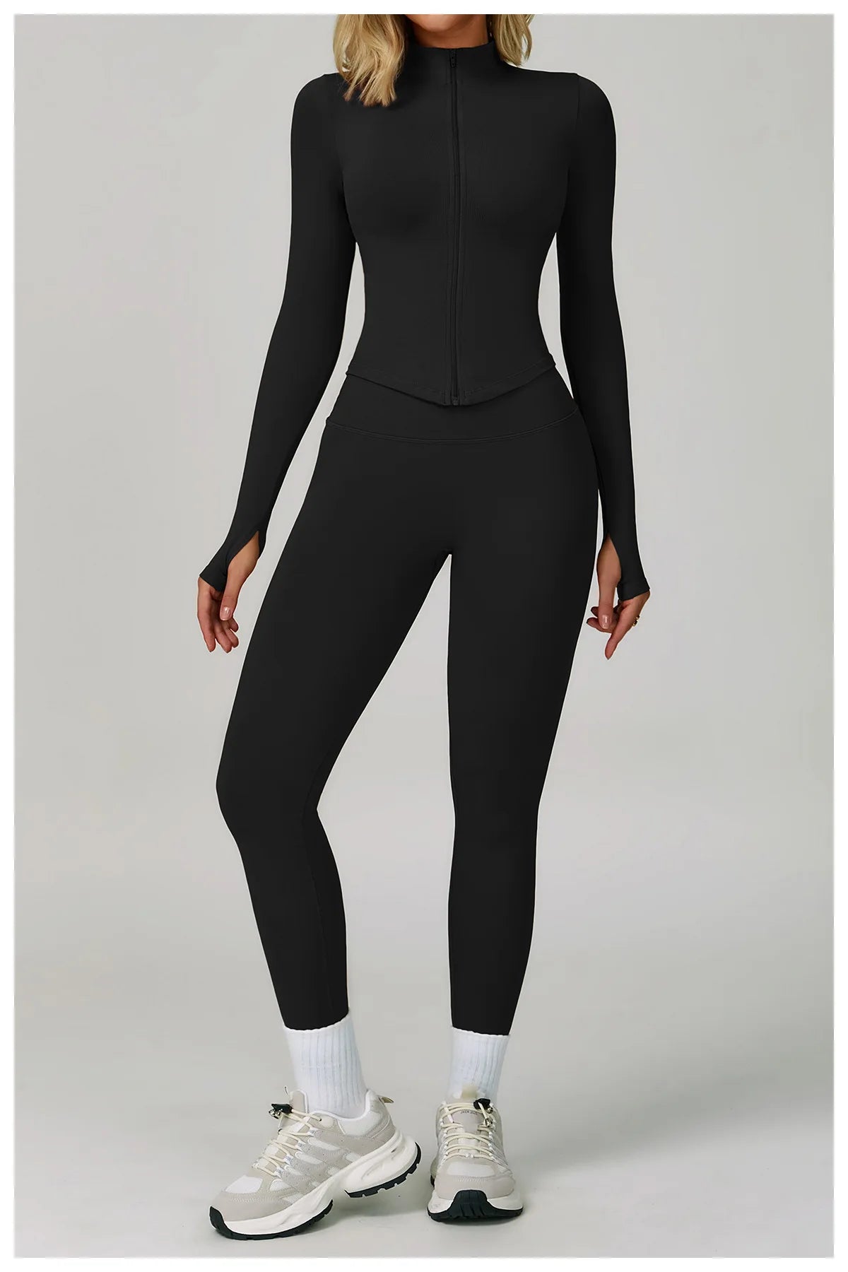 2/3PCS Women’s Seamless Yoga & Gym Set – Push-Up Sports Bra, Long Sleeve Jacket & Workout Leggings