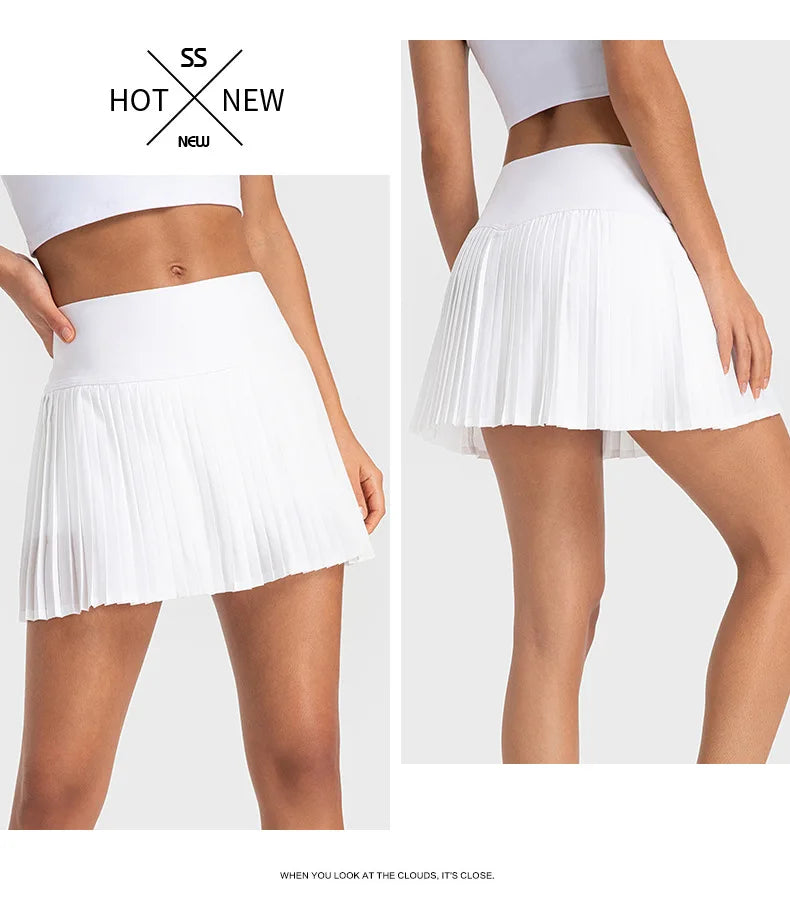 Women's High-Waist Tennis Skirt with Pockets - Quick Dry, Pleated Sports Skort for Yoga and Tennis