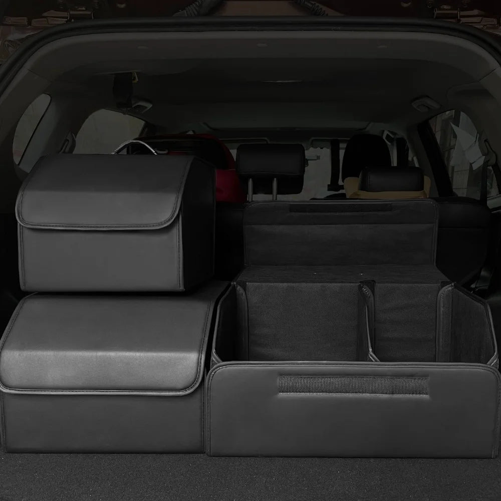Folding Large Capacity Car Storage Box | Waterproof Leather Trunk Organizer | Multi-color Interior for Auto Stowing & Tidying