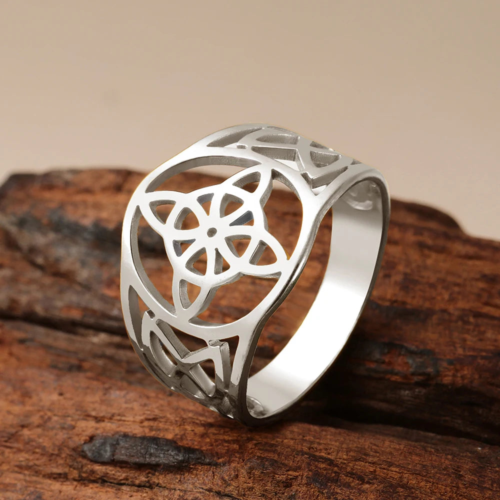 Witch Knot Stainless Steel Ring – Wiccan Celtic Knot Amulet, Good Luck & Protection Jewelry for Men & Women