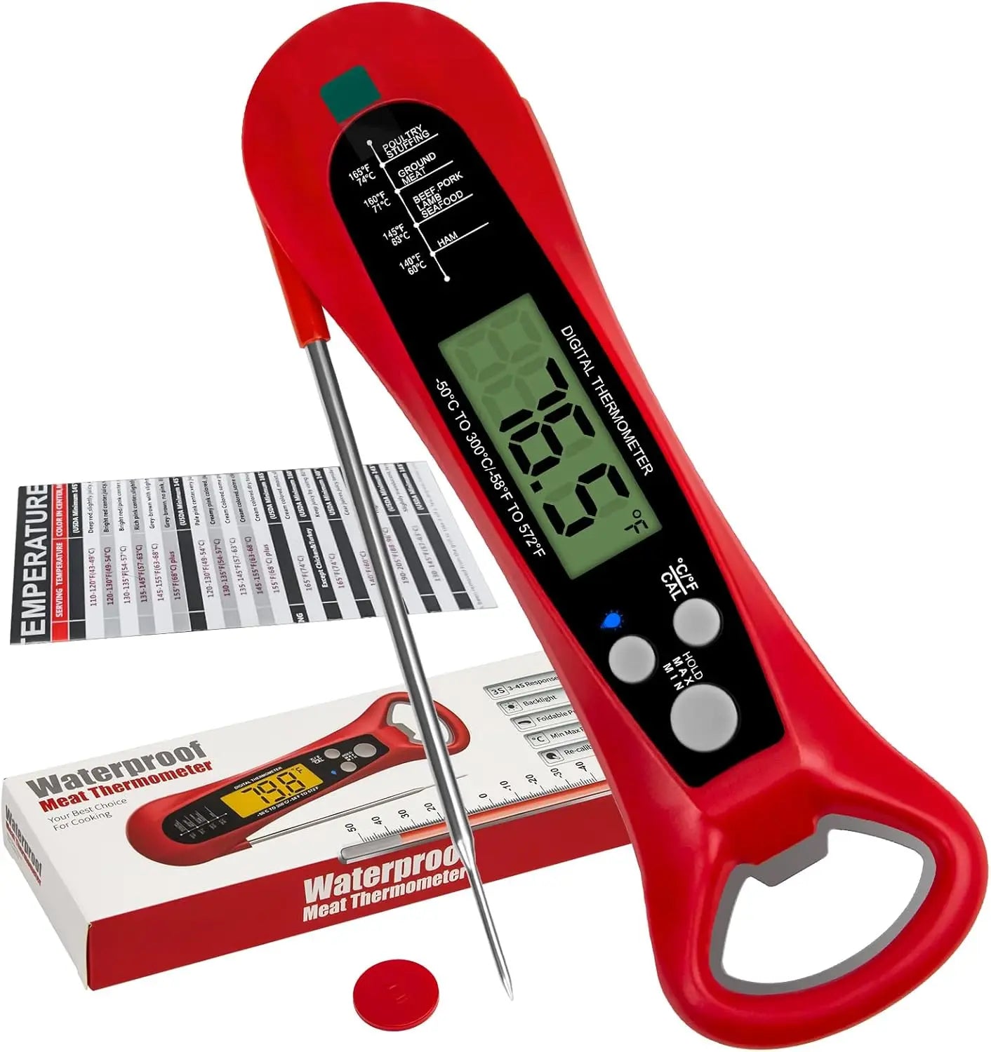 Instant Read Digital Meat Thermometer – Fast & Precise Cooking Thermometer with Backlight, Magnet & Calibration for Kitchen, BBQ & Food Preparation