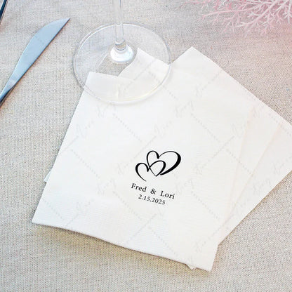 50pcs Personalized Wedding Cocktail Napkins – Custom Initials & Pet Portrait Dinner Party Decor