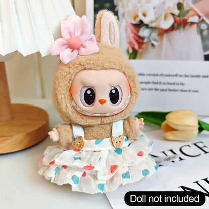 17cm Mini Doll Clothes Set – Kpop EXO Labubu Idol Raincoat, Love Bear Dress & Hat Accessories, Clothing Gift