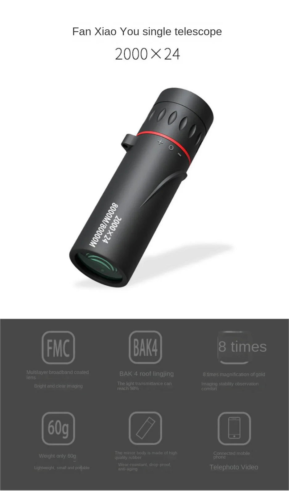 2000x24 HD Monocular Telescope – Mini Portable Phone Telescope with Holder for Outdoor Camping, Hunting & Birdwatching