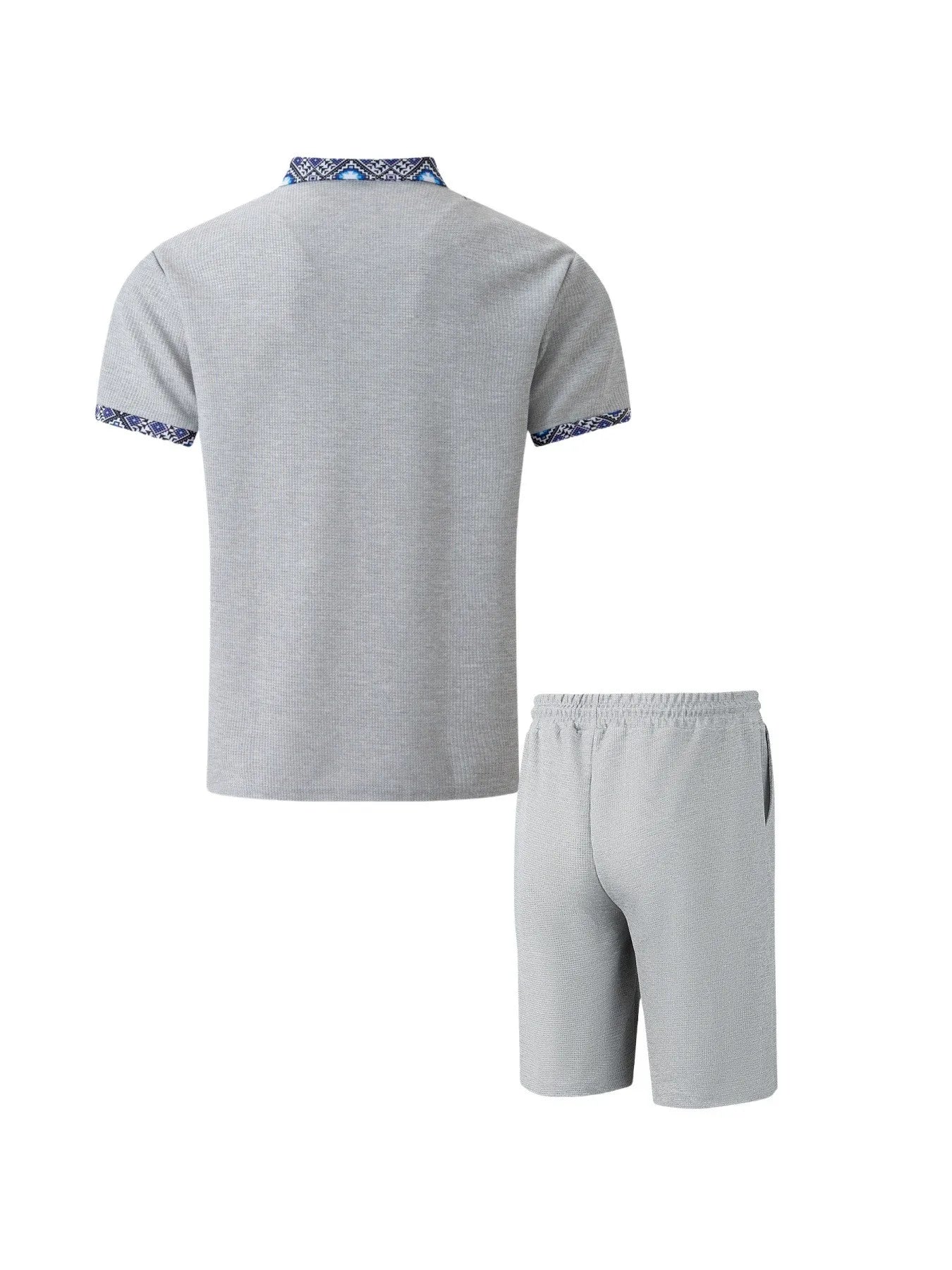 2025 Men's Summer Waffle Knit Short Set – Solid Color Zip-Up Lapel Shirt & Shorts | European & US Style